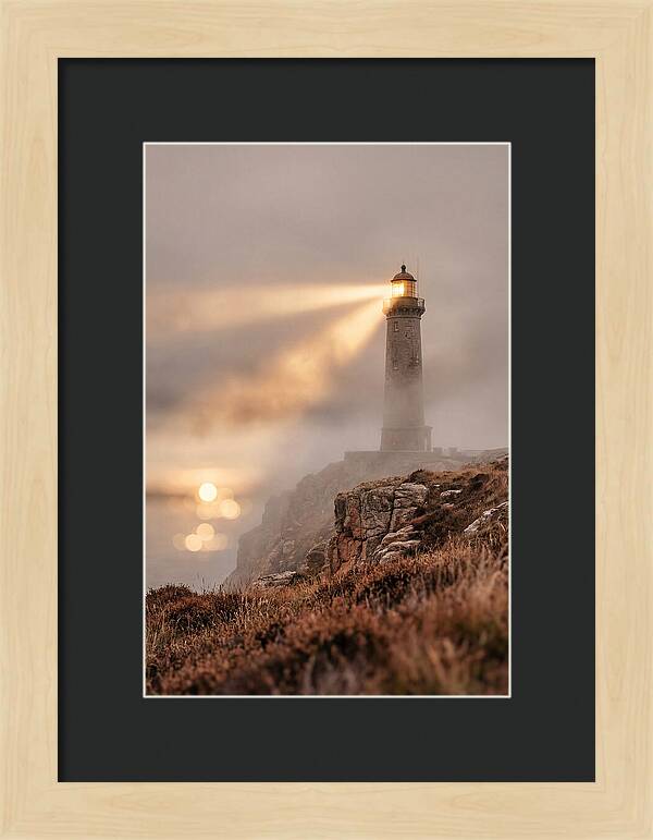 Old Lighthouse Beam Cutting Through Fog