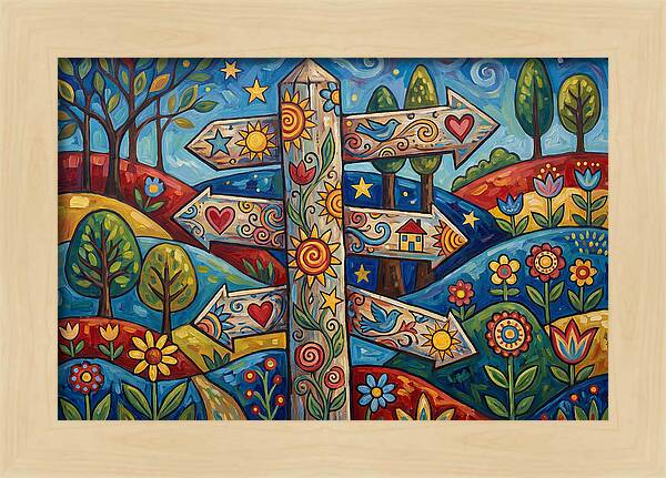 Old Signpost In A Colorful Landscape