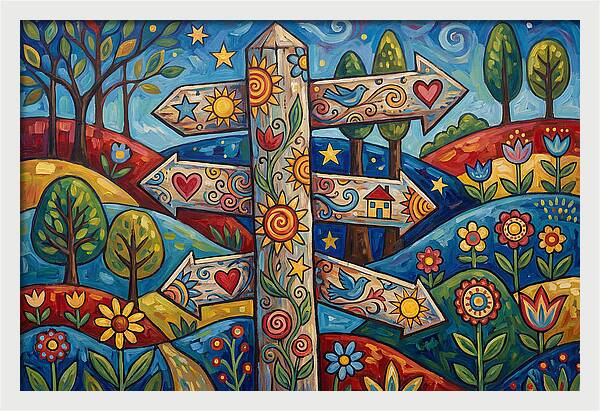 Old Signpost In A Colorful Landscape