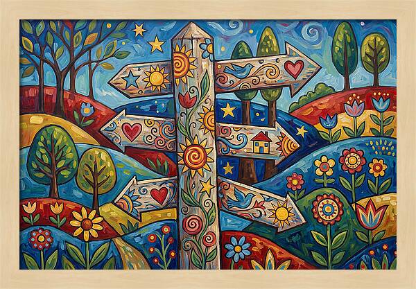 Old Signpost In A Colorful Landscape