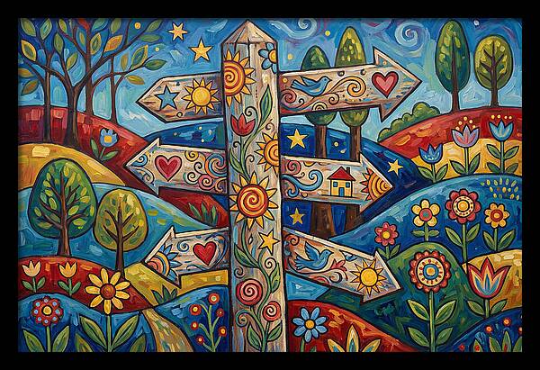 Old Signpost In A Colorful Landscape