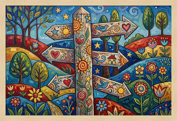 Old Signpost In A Colorful Landscape