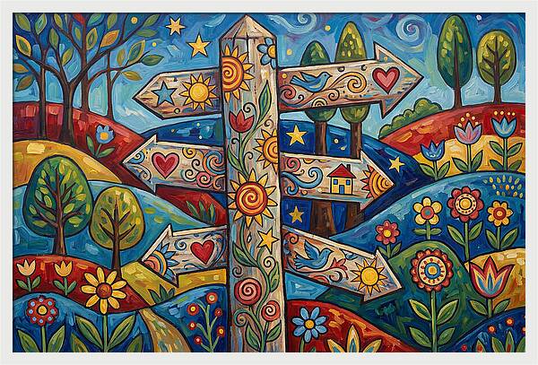 Old Signpost In A Colorful Landscape