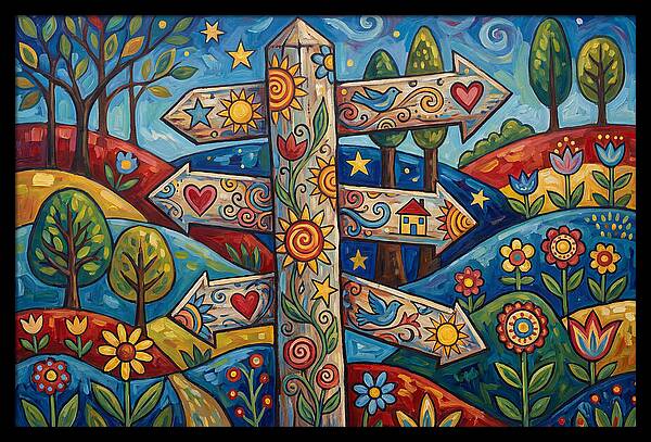 Old Signpost In A Colorful Landscape