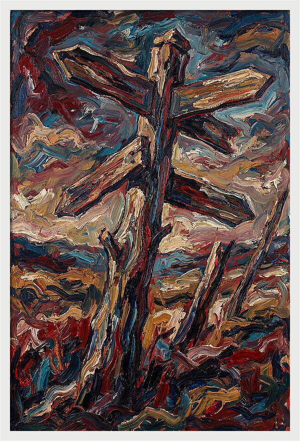 Old Signpost In Expressionist Style