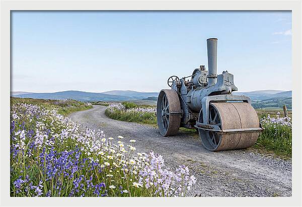 Old Steam Roller On Country Road