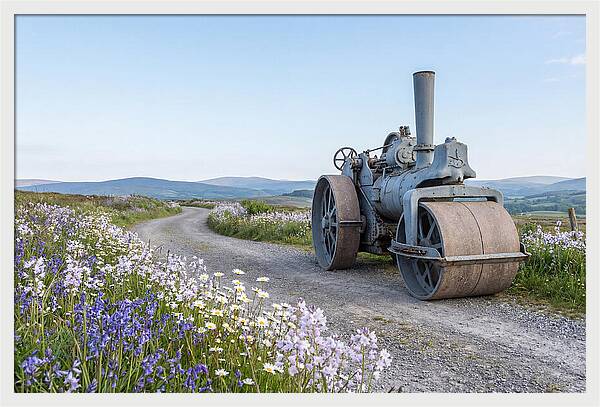 Old Steam Roller On Country Road