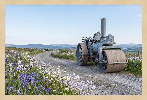 Old Steam Roller On Country Road