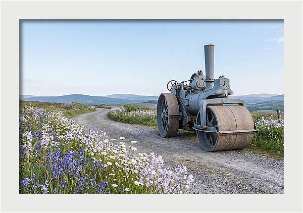 Old Steam Roller On Country Road