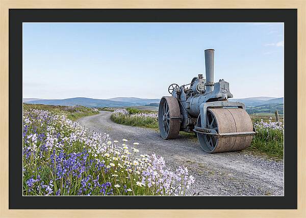 Old Steam Roller On Country Road