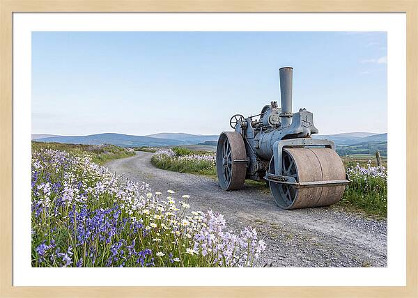 Old Steam Roller On Country Road