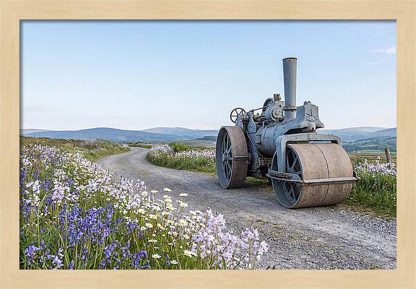Old Steam Roller On Country Road