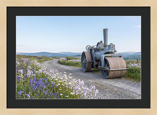 Old Steam Roller On Country Road