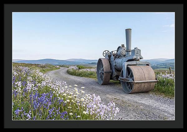 Old Steam Roller On Country Road