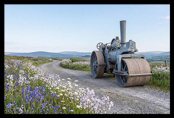 Old Steam Roller On Country Road