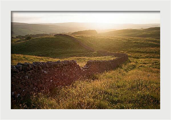 Old Stone Wall Through Green Hills