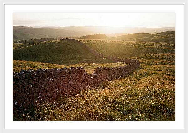 Old Stone Wall Through Green Hills