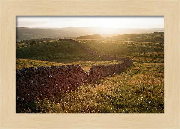 Old Stone Wall Through Green Hills