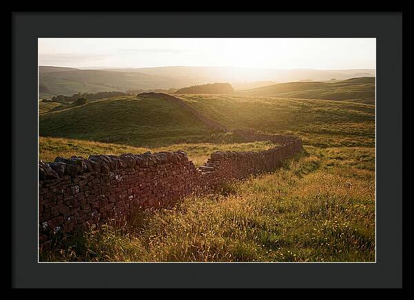 Old Stone Wall Through Green Hills