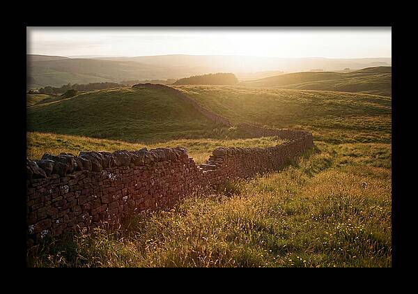 Old Stone Wall Through Green Hills