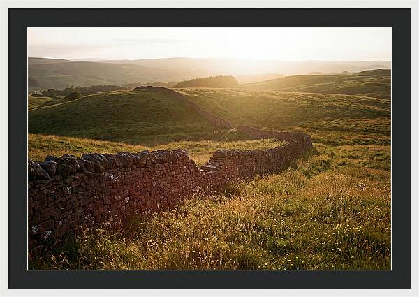 Old Stone Wall Through Green Hills