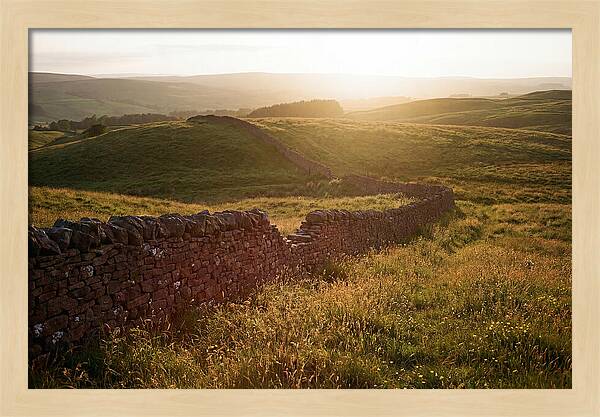 Old Stone Wall Through Green Hills