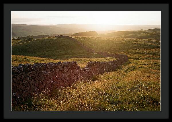 Old Stone Wall Through Green Hills
