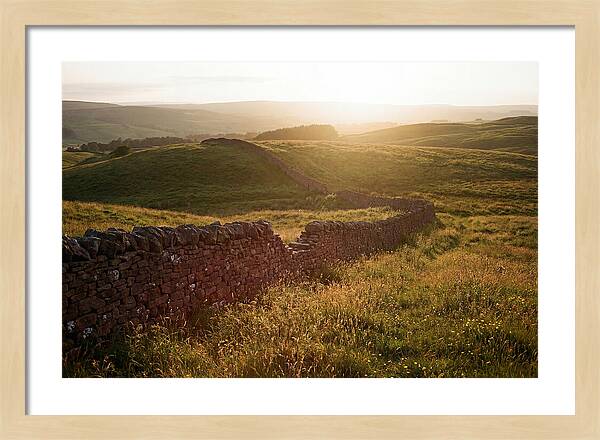 Old Stone Wall Through Green Hills
