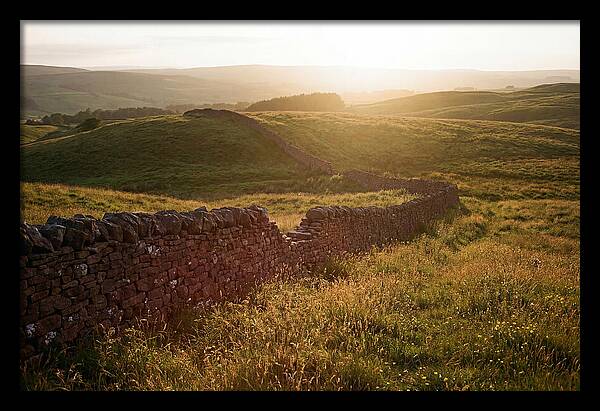 Old Stone Wall Through Green Hills