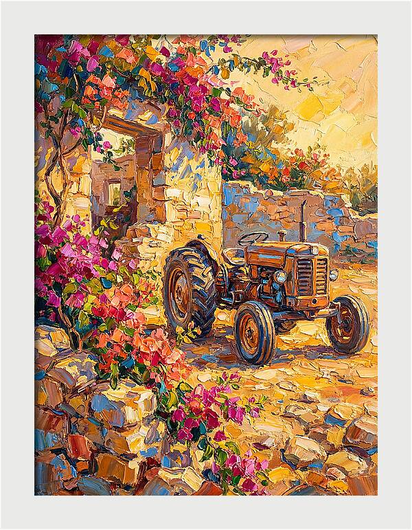 Old Tractor Amidst Bougainvillea