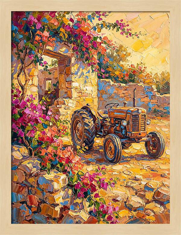 Old Tractor Amidst Bougainvillea