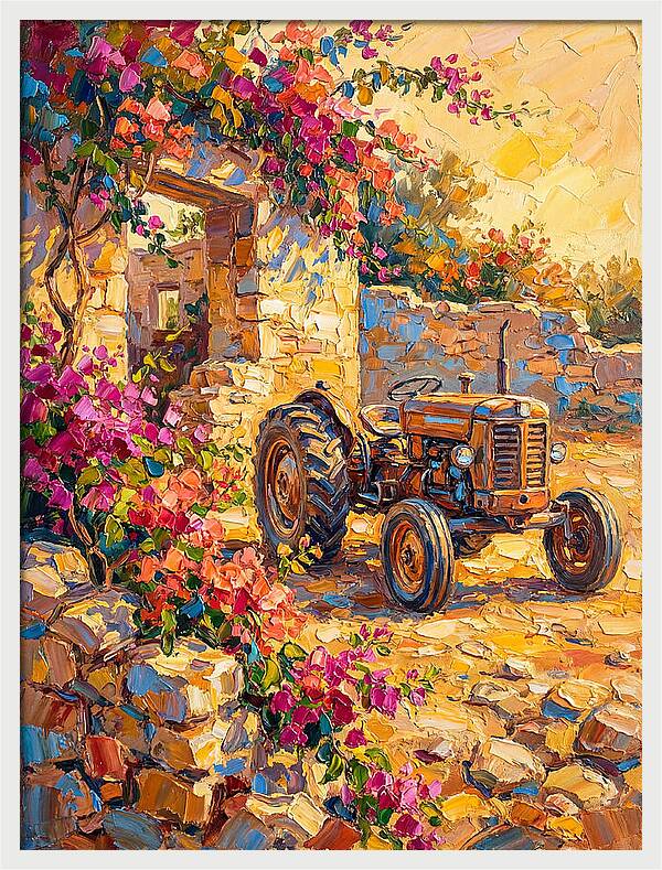 Old Tractor Amidst Bougainvillea