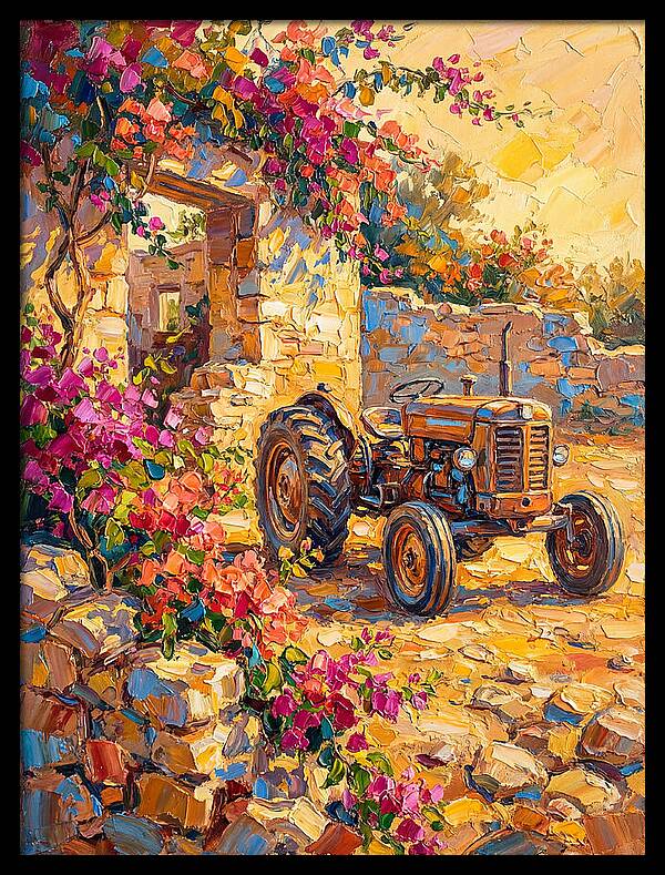 Old Tractor Amidst Bougainvillea