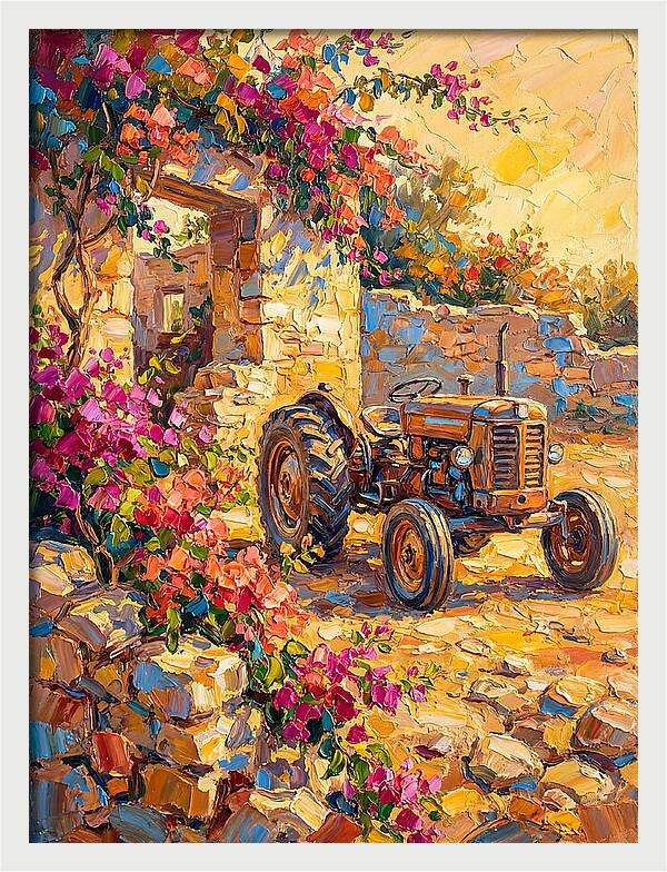 Old Tractor Amidst Bougainvillea