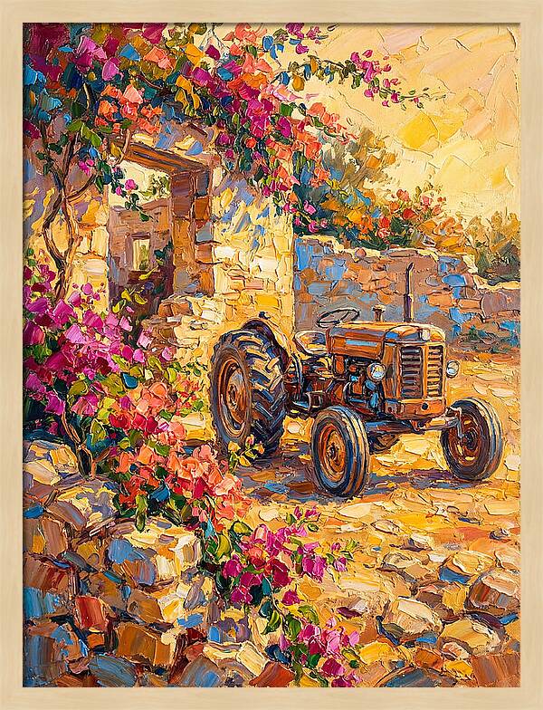 Old Tractor Amidst Bougainvillea