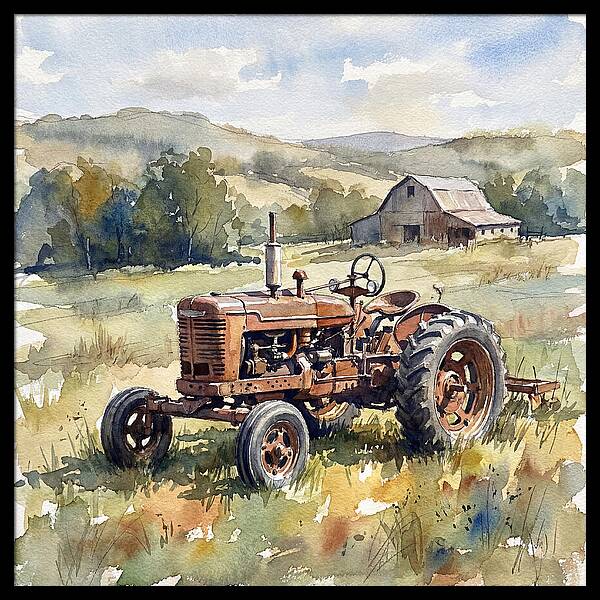 Old Tractor In Serene Landscape