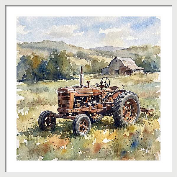 Old Tractor In Serene Landscape