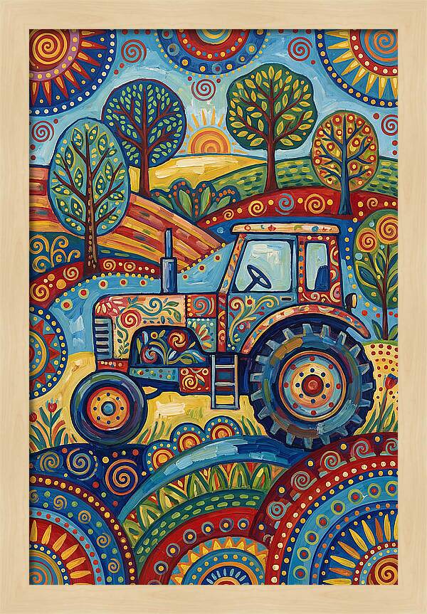 Old Tractor In Vibrant Landscape
