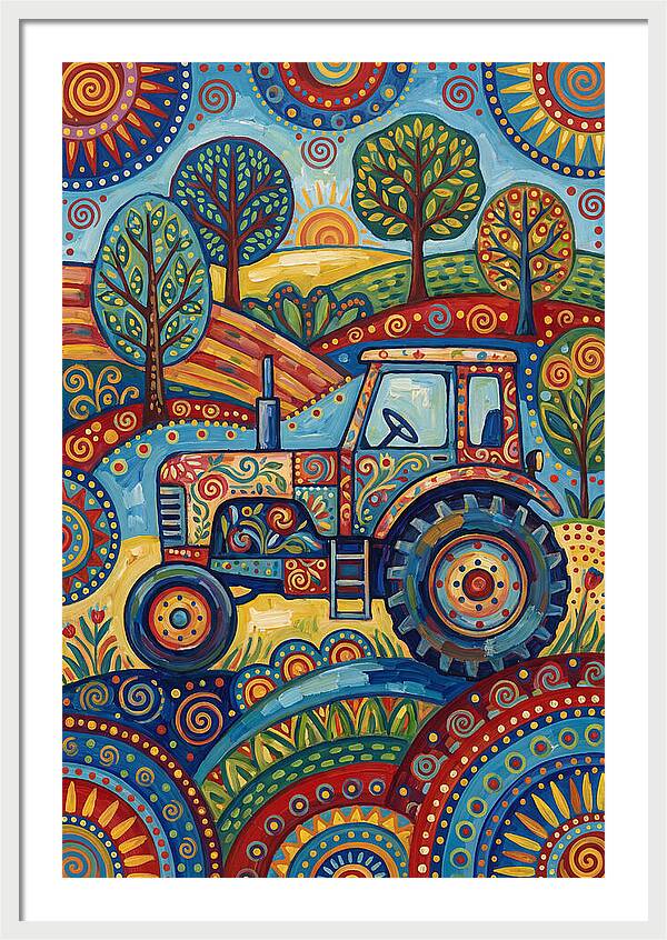 Old Tractor In Vibrant Landscape