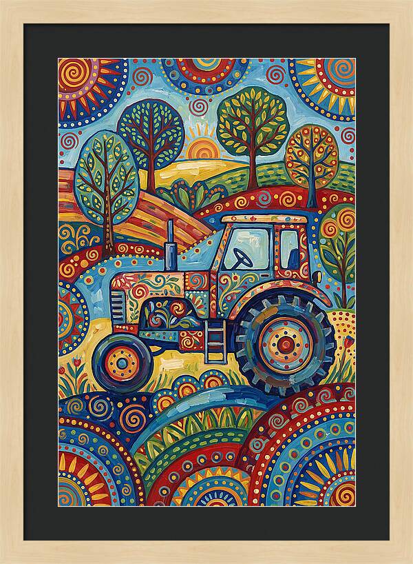 Old Tractor In Vibrant Landscape