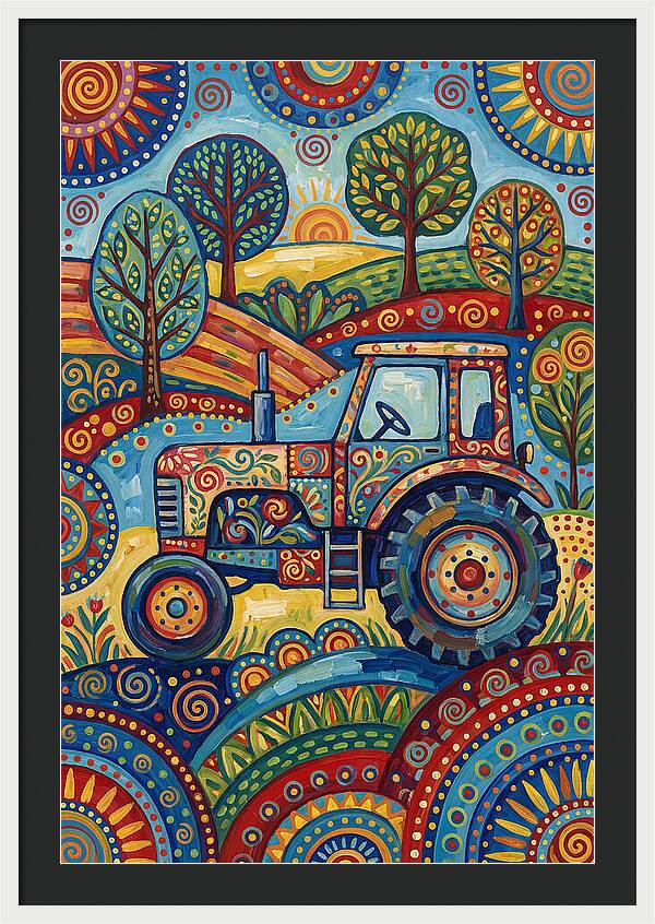 Old Tractor In Vibrant Landscape