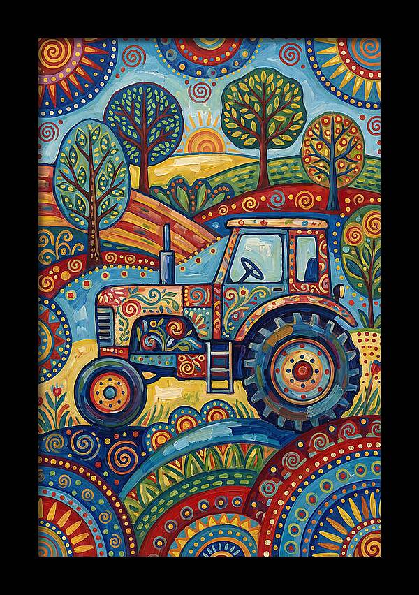 Old Tractor In Vibrant Landscape