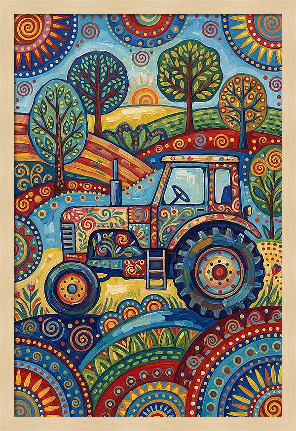 Old Tractor In Vibrant Landscape