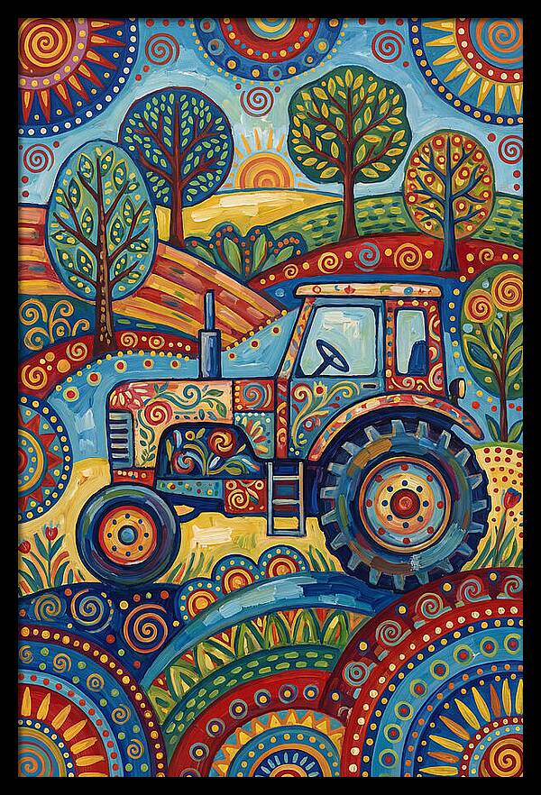 Old Tractor In Vibrant Landscape