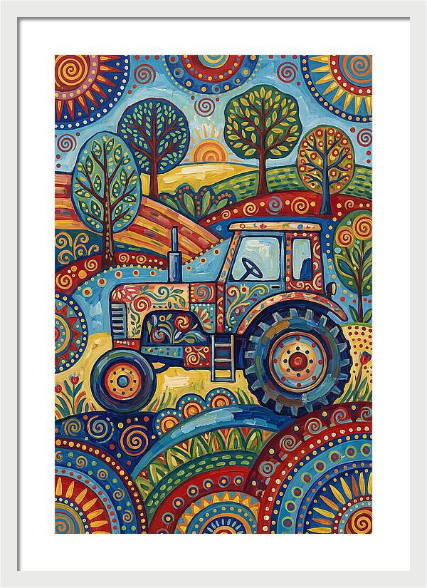 Old Tractor In Vibrant Landscape