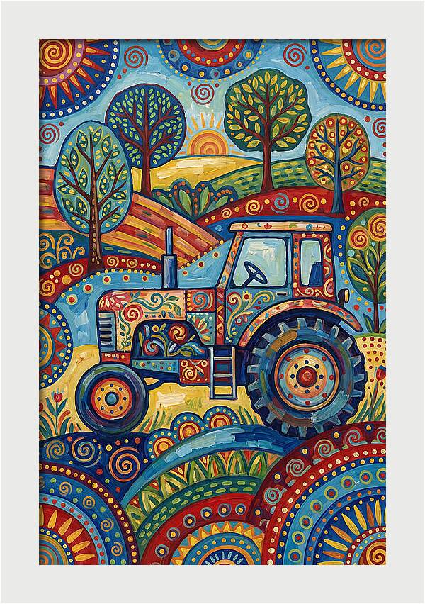 Old Tractor In Vibrant Landscape