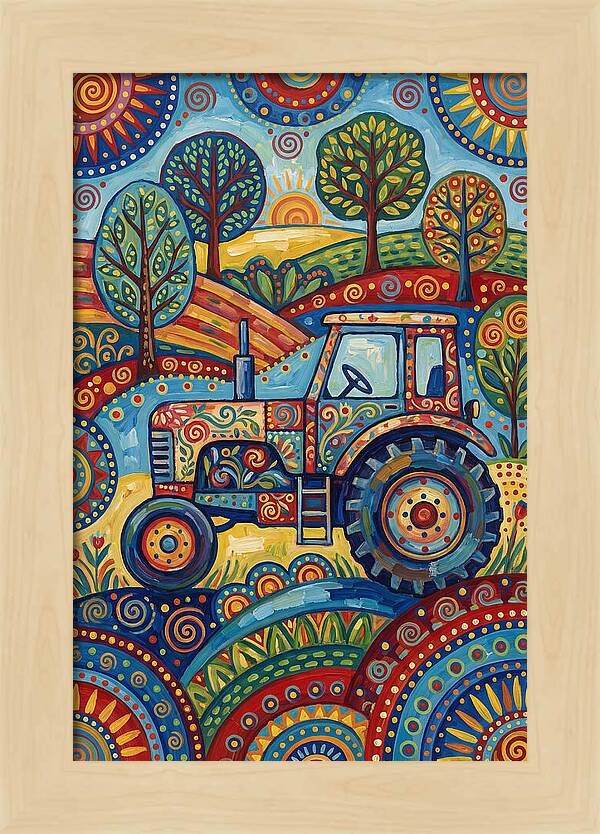 Old Tractor In Vibrant Landscape