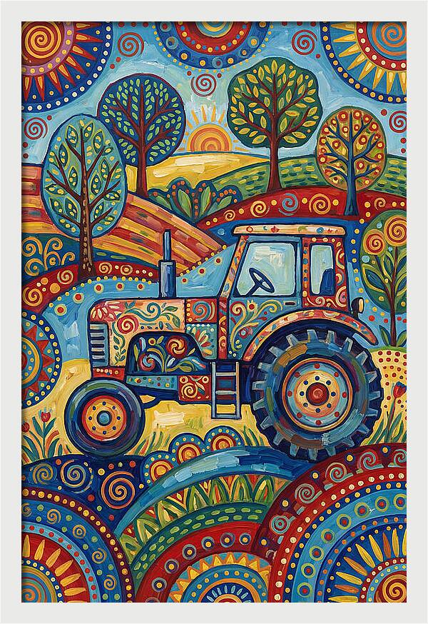 Old Tractor In Vibrant Landscape