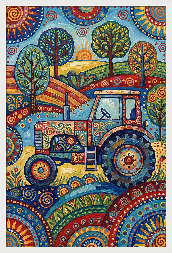 Old Tractor In Vibrant Landscape