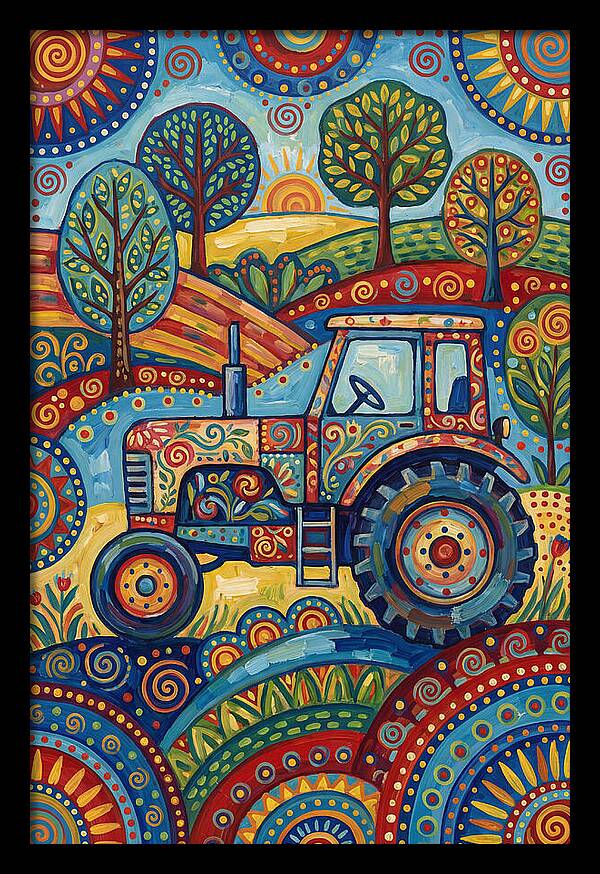 Old Tractor In Vibrant Landscape